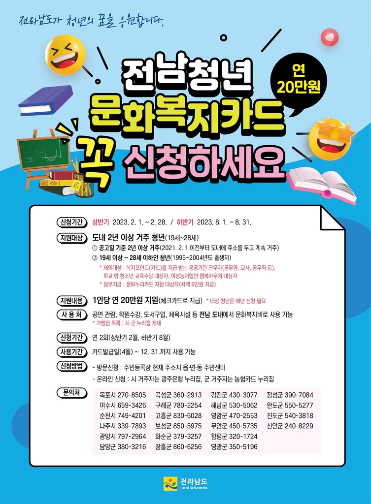 전남도, 청년문화복지카드 20만원 지급…이달 말까지 신청