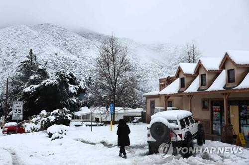 [월드&포토] 34년만에 눈보라 경보 LA, '할리우드 사인' 너머 거대 설산