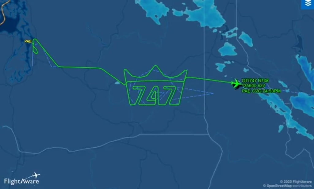 "굿바이 점보"…마지막 보잉 747 왕관 그리며 날았다