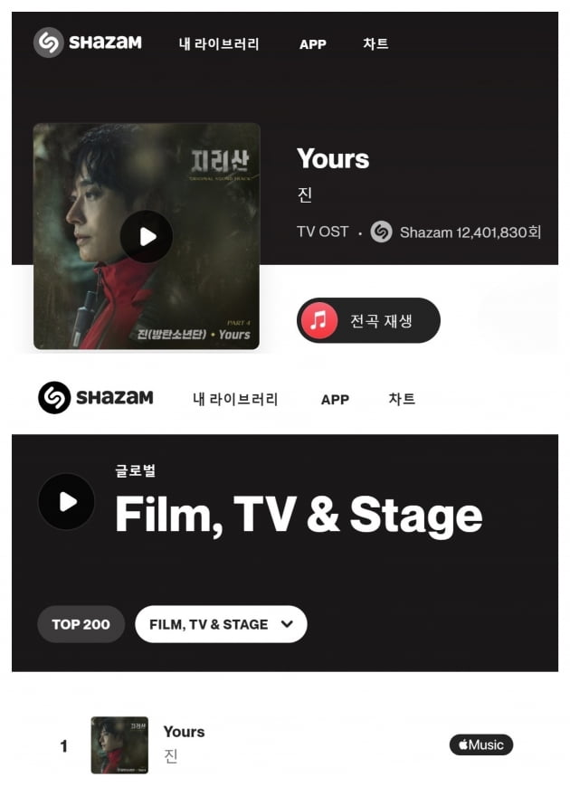 방탄소년단 진 'Yours' 아이튠즈 104개 나라에서 1위...‘이곳에서 널 기다리고 있어...라따따따’