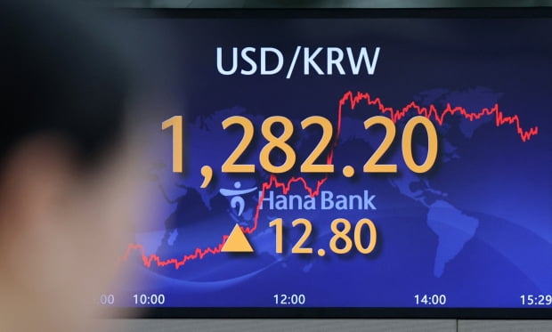 15일 오후 서울 중구 하나은행 딜링룸 전광판./사진=뉴스1