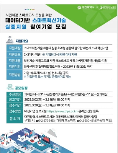 대전시, 데이터 기반 스마트혁신기술 실증사업 공모