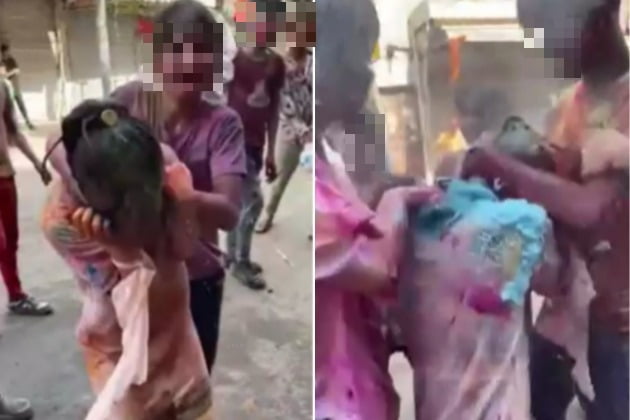 인도에서 열린 색의 축제 '홀리(Holi)'에서 일본인 여성이 현지인들에게 성적 괴롭힘을 당하는 사건이 벌어졌다.  /사진=트위터 갈무리