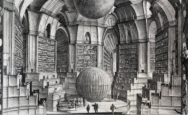 에릭 데스마지에르가 그린 바벨의 도서관
