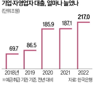 기업·자영업자 끌어 쓴 빚 1년간 217조원 늘어 '역대 최대'