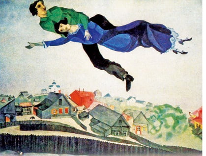 샤갈 ‘도시 위에서’(1918).  러시아 모스크바 트레티야코프미술관 소장
 