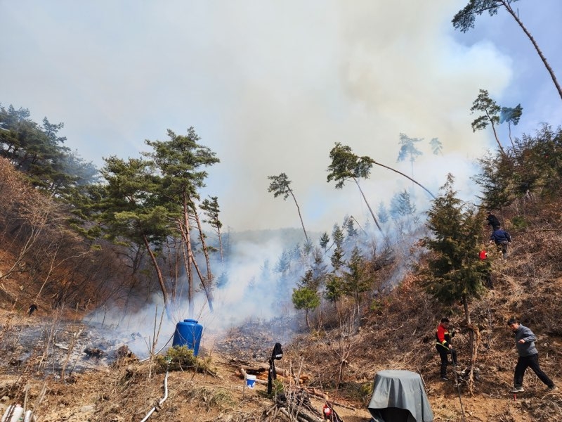 전남 화순 산불…강풍 불어 확산 우려