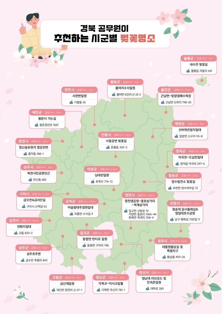 경북 벚꽃 명소 23곳 추천…경주·안동·의성에선 '벚꽃축제'