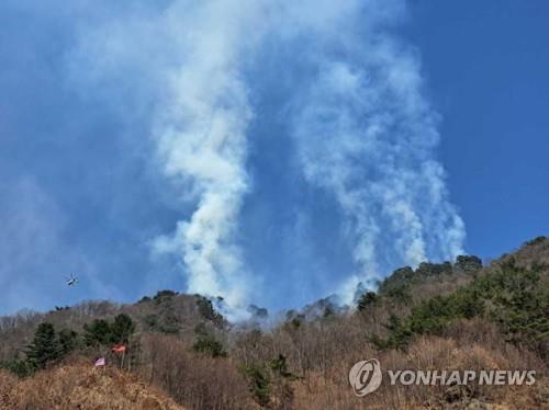 화천 군부대 사격장 산불 사흘째…해 뜨자 진화 재개