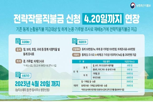 전략작물직불금 신청 기간 내달 20일까지로 연장