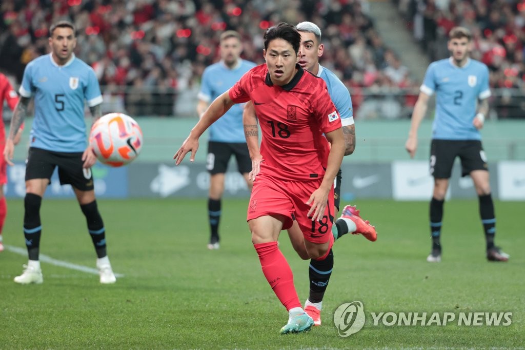 클린스만호, 우루과이에 전반 0-1 뒤져…발베르데 선제골 도움