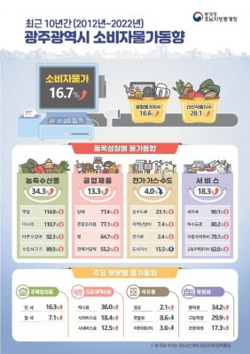 '10년 전과 비교하니'…광주·전남 소비자 물가 17% 올랐다