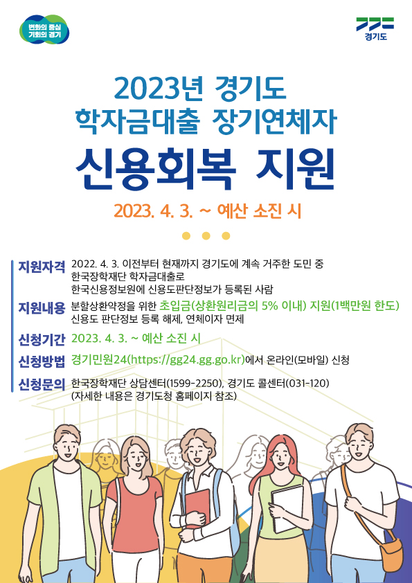 경기도, 3일부터 '학자금대출 장기연체자 신용회복 지원' 신청접수