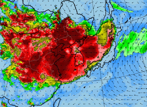 12일 오전 9시 기준 한반도 주변 대기 정보. /사진=에어코리아