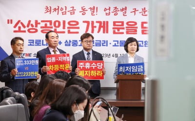 [포토] 소상공인연합회, '최저임금동결 업종별 구분적용 시행하라'