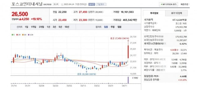 포스코인터내셔널 주가 그래프.