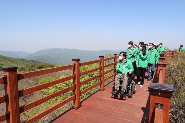 대구 달성군 비슬산 군립공원 산 정상에 무장애 데크길이 설치돼있다./ 한국관광공사 제공