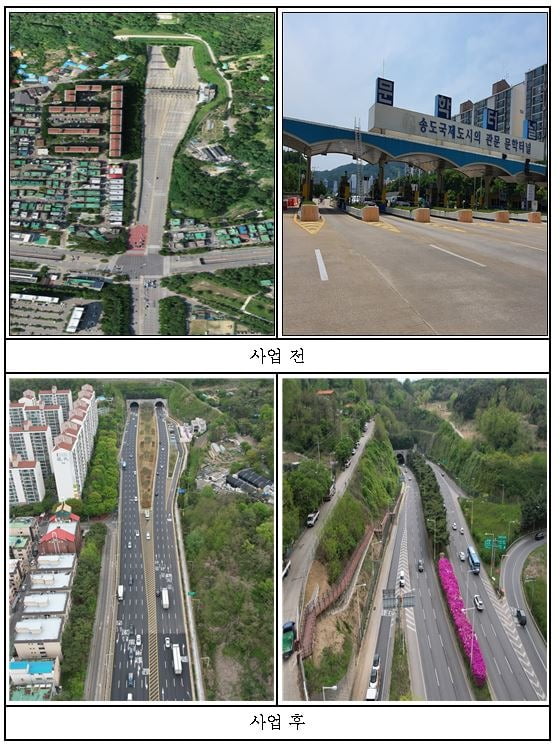 인천 문학터널 구조개선사업의 전과 후. 인천시