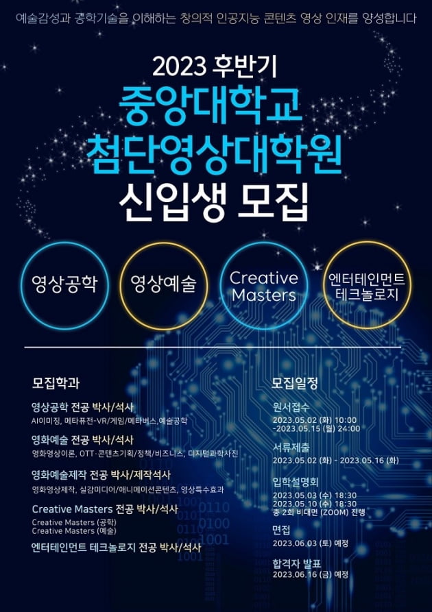 "AI·영상 인재 양성"…중앙대 첨단영상대학원 후반기 신입생 모집