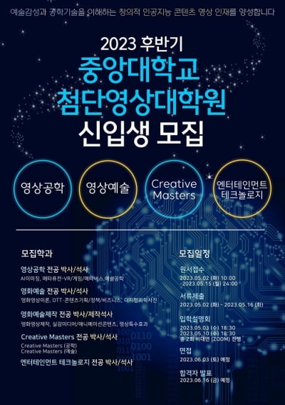 "AI·영상 인재 양성"…중앙대 첨단영상대학원 후반기 신입생 모집