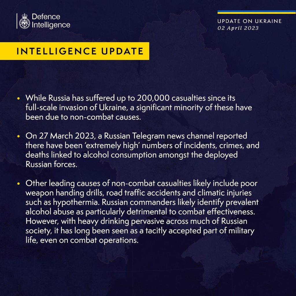 영국 국방부 "러시아군, 우크라전 사상자 중 일부는 음주 때문"
