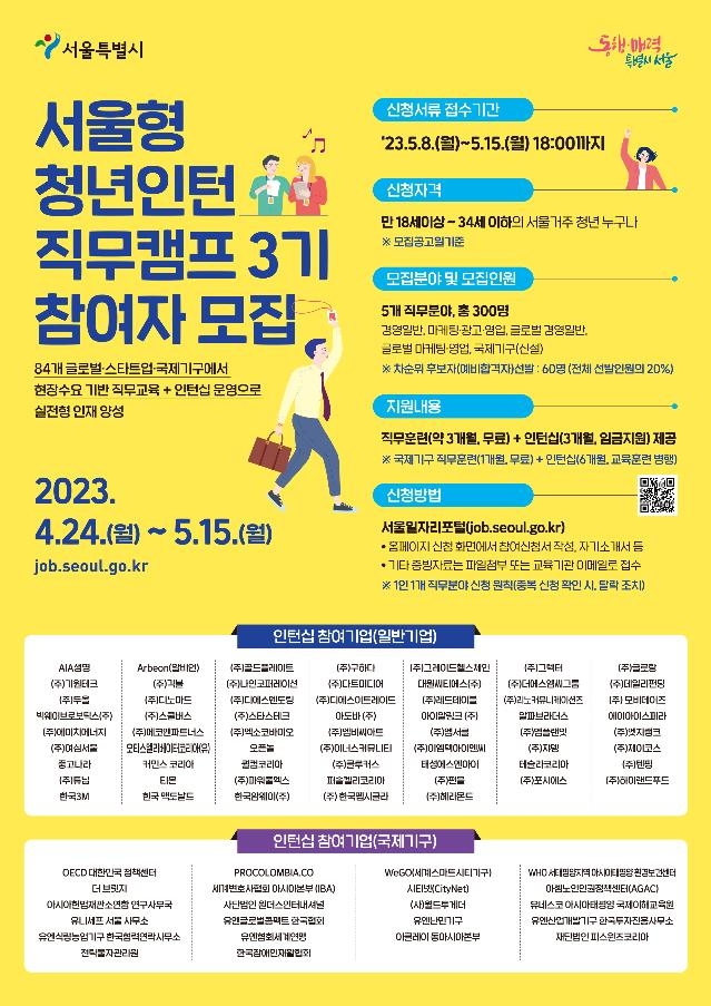 기업·국제기구 84곳 인턴십 참여할 서울청년 300명 모집