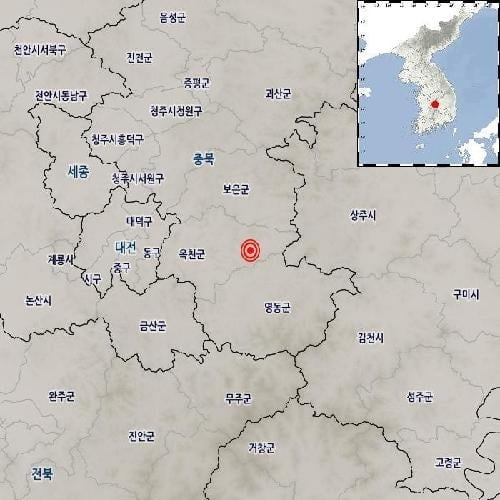충북 옥천 동쪽서 규모 3.1 지진 발생