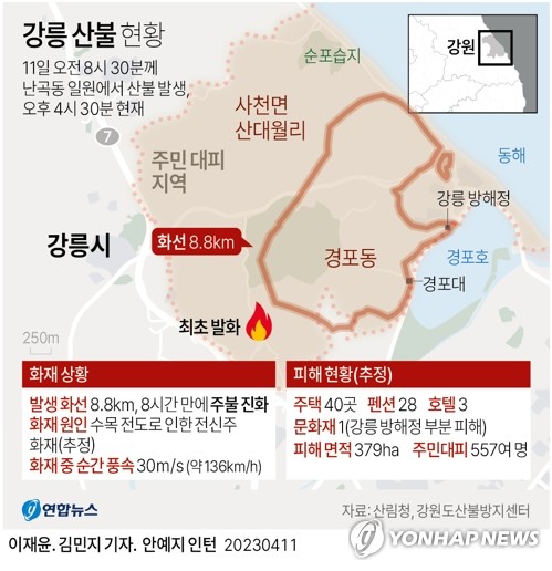 [강릉산불] '8시간 사투' 끝에 주불 진화…축구장 530개 잿더미(종합)
