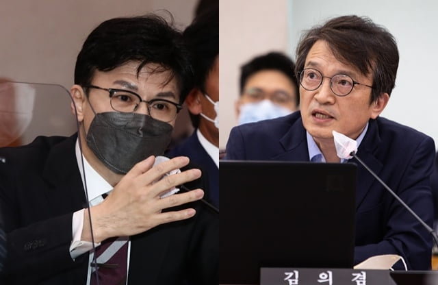 한동훈 법무부 장관(왼쪽), 김의겸 더불어민주당 의원. / 사진=연합뉴스, 뉴스1