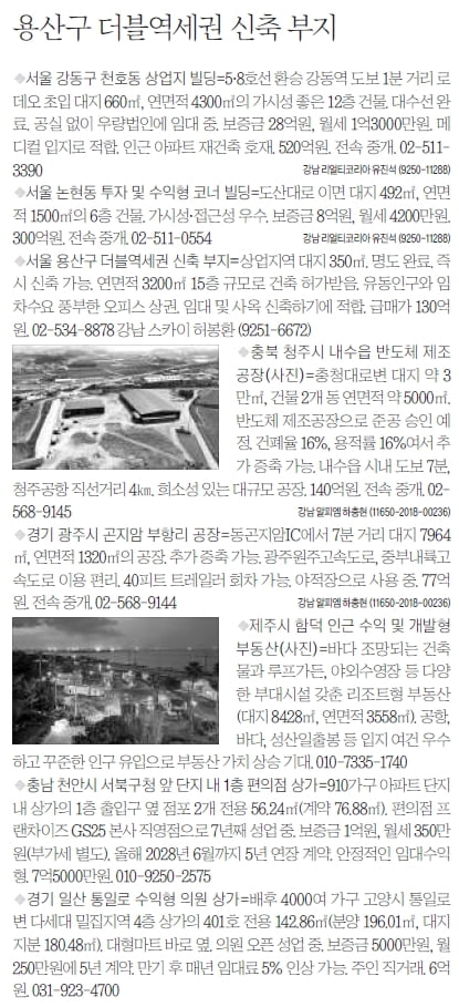 [한경 매물마당] 용산구 더블역세권 신축 부지 등 8건