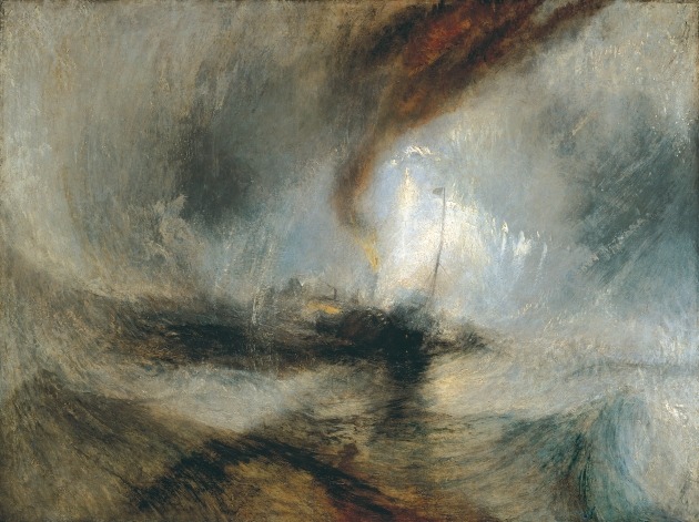 '눈보라-얕은 바다에서 신호를 보내며 유도등에 따라 항구를 떠나가는 증기선. 나는 에어리얼 호가 하위치 항을 떠나던 밤의 폭풍우 속에 있었다'(1842). 런던 테이트갤러리 소장