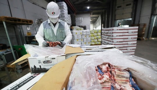 농림축산검역본부 관계자들이 미국산 쇠고기를 검사 하고 있는 모습. 사진=연합뉴스