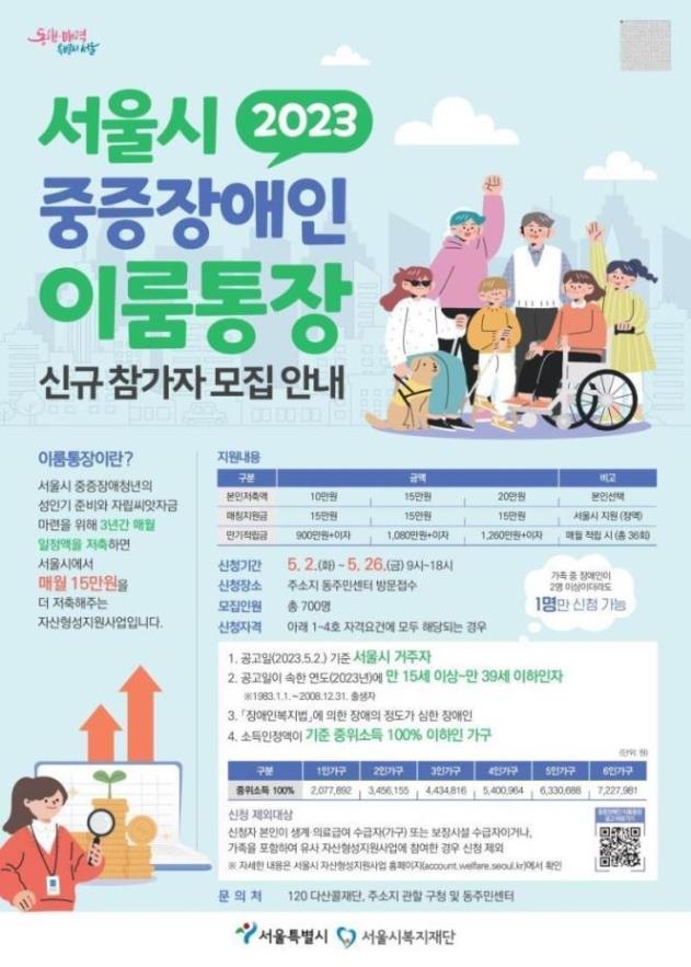 서울시, 청년 중증장애인 '이룸통장' 참여자 모집