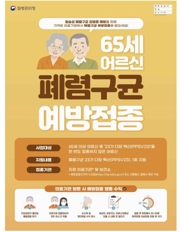 "부모님 폐렴구균 예방접종 챙겨주세요"…65세 이상 1회 무료