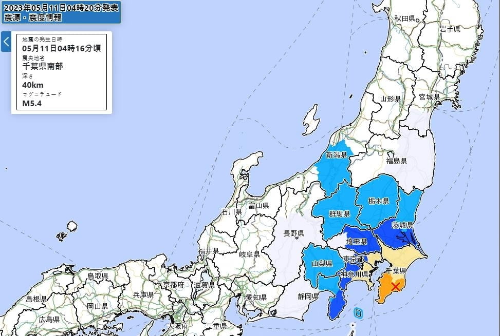 일본 지바현서 규모 5.4 지진…쓰나미 우려는?