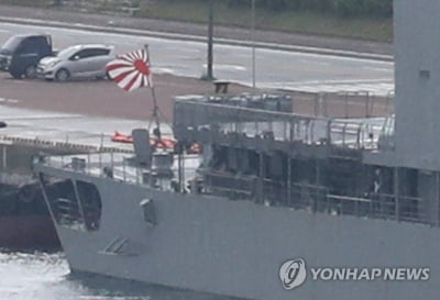 일본 자위대 함정, 욱일기 게양하고 부산 해군작전기지 입항(종합)