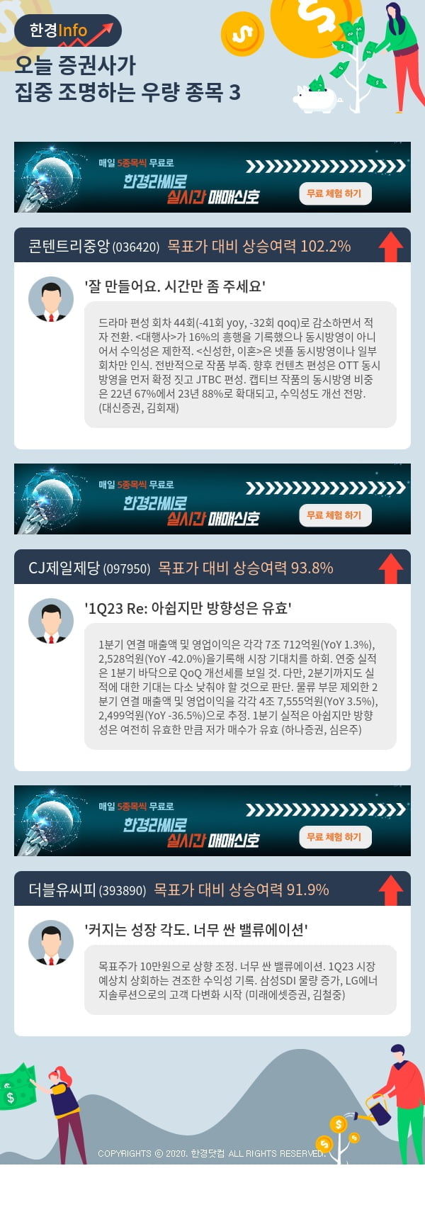 오늘 증권사가 집중 조명하는 우량 종목 3