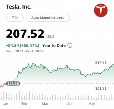 올해 들어 테슬라 주가 추이(1일 종가 기준). /사진=야후파이낸스