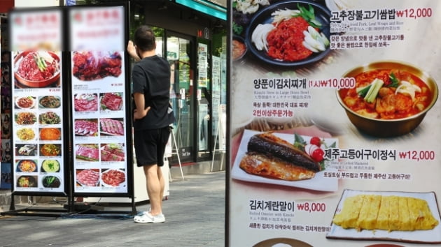 지난 17일 오후 서울 중구 명동거리에 설치된 음식점 메뉴 배너./사진=연합뉴스