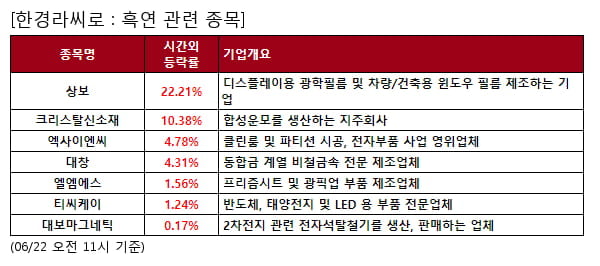 상보,크리스탈신소재,엑사이엔씨,대창,엘엠에스,티씨케이,대보마그네틱