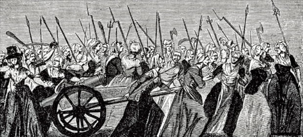 1789년 10월 5일 베르사유궁전으로 행진하는 여성들을 묘사한 일러스트. 