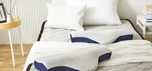 이브자리 기능성 베개 ‘슬립핏 PT’가 침대 위에 놓여있다.  이브자리 제공 