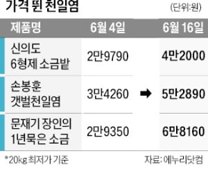 천일염 값 75% 급등…"내달 햇소금 나와야 진정"