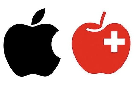 애플 로고(왼쪽)과 스위스 과일 연합 로고.