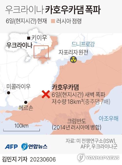 "우크라 댐 폭파 침수지역 수위 낮아지기 시작…최소 7명 실종"