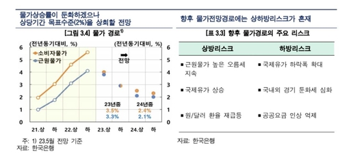 한은 "물가, 올해 6∼7월 2%대로↓…8월 다시 올라 연말 3%내외"(종합)