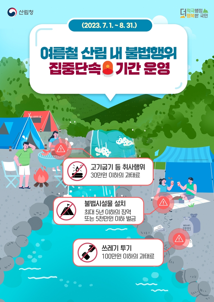 산림청, 취사 행위 등 7∼8월 산림 내 불법행위 집중 단속