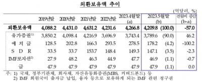 외환보유액 석 달 만에 줄어…5월 57억달러↓