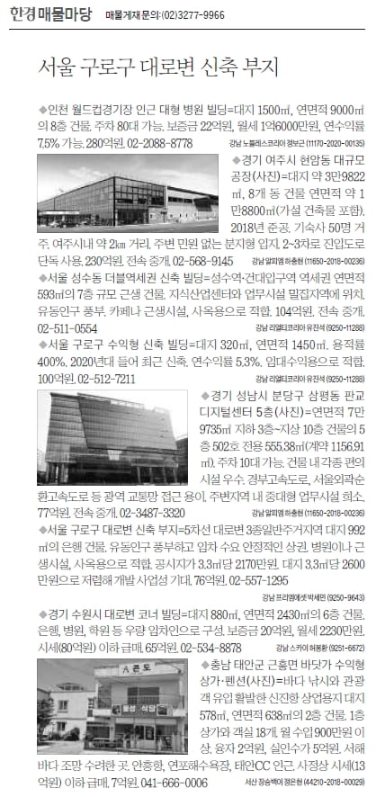 [카지노 쪽박걸 매물마당] 서울 구로구 대로변 신축 부지 등 8건