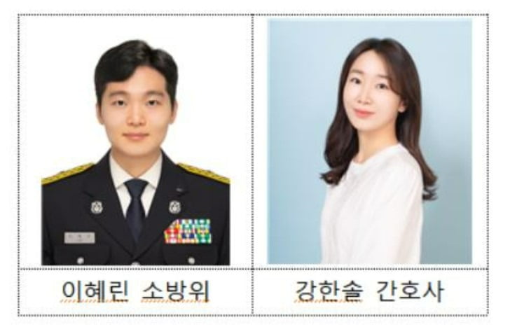 여름휴가를 떠나 물에 빠진 시민을 구한 이혜린 씨(왼쪽), 강한솔 씨(오른쪽) 부부. /사진=소방청, 국민건강보험공단 제공